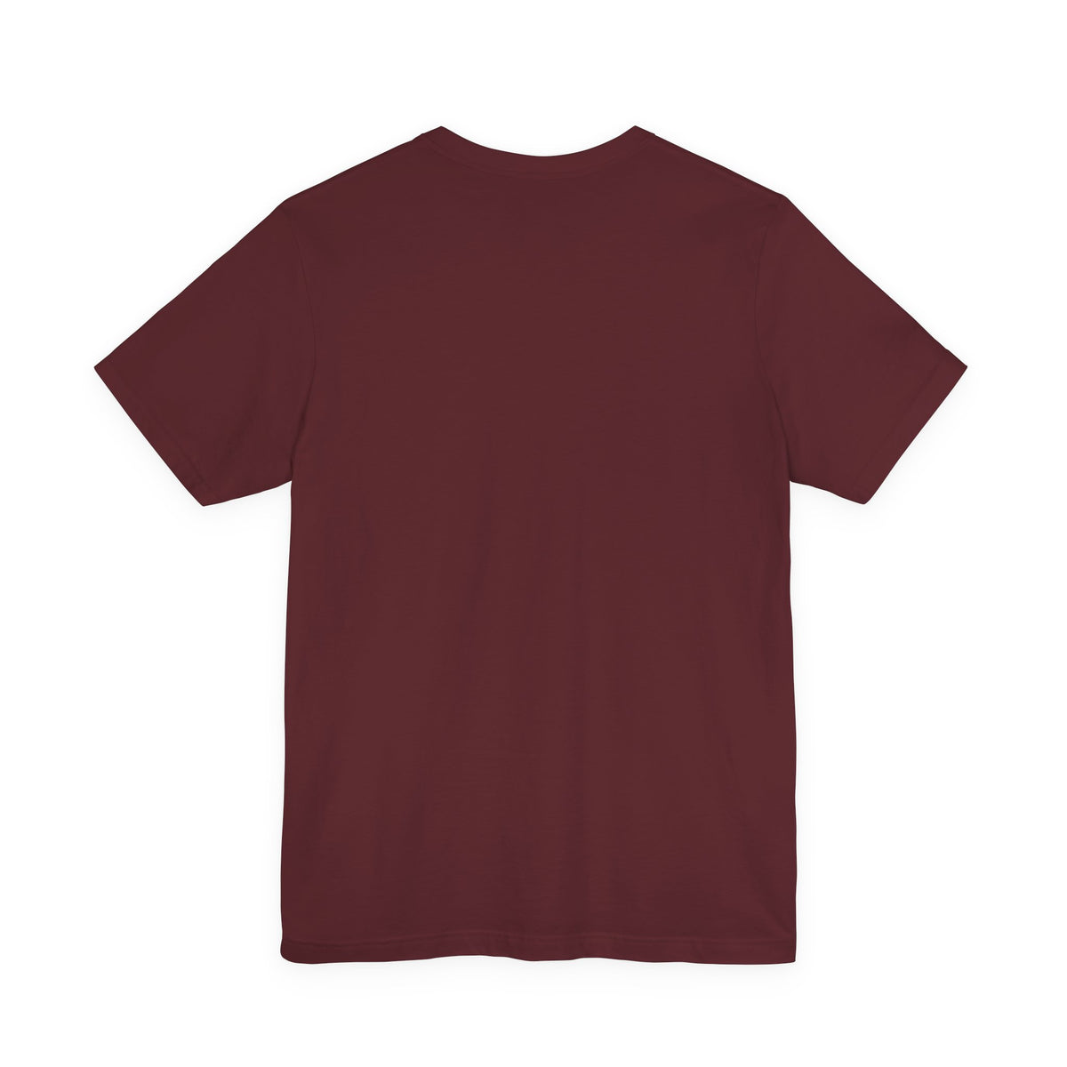 Plain maroon back of the Working As Intended T-shirt.