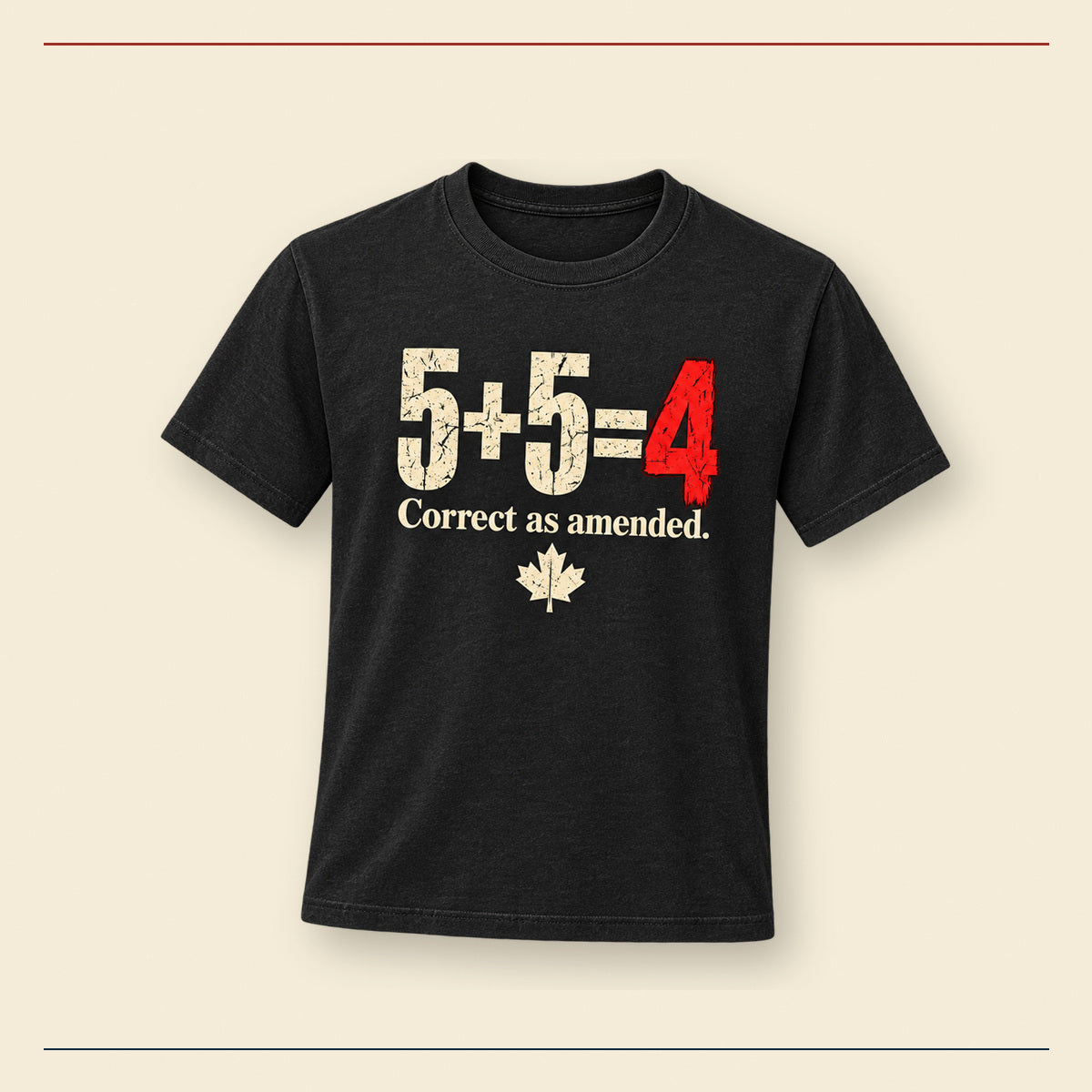 5+5=4 black Peace Tower t-shirt in heritage studio presentation