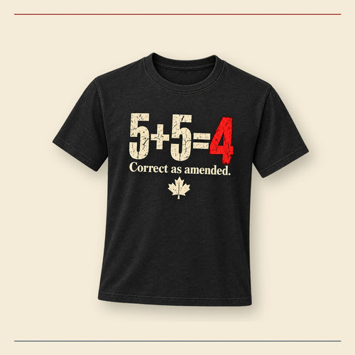 5+5=4 black Peace Tower t-shirt in heritage studio presentation