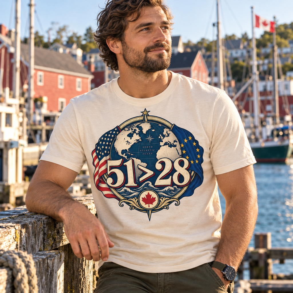 Mise en scène du t-shirt crème 51 > 28 dans un port du Canada atlantique