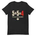 Motif 5+5=4 sur un t-shirt Bella + Canvas 3001 noir chiné, aperçu du devant fourni par Printful
