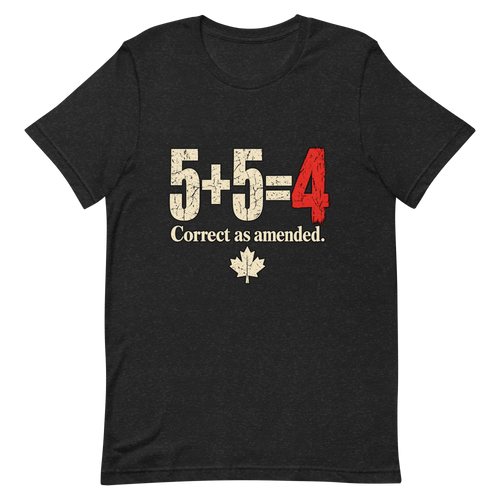 5+5=4 on Black Heather Bella + Canvas 3001, native Printful front mockup