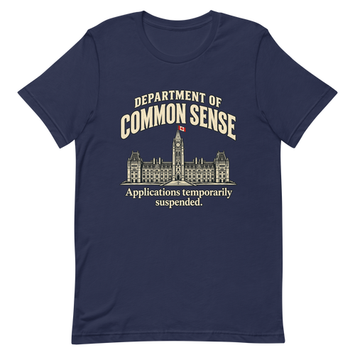 Department of Common Sense on Navy Bella + Canvas 3001, native Printful front mockup