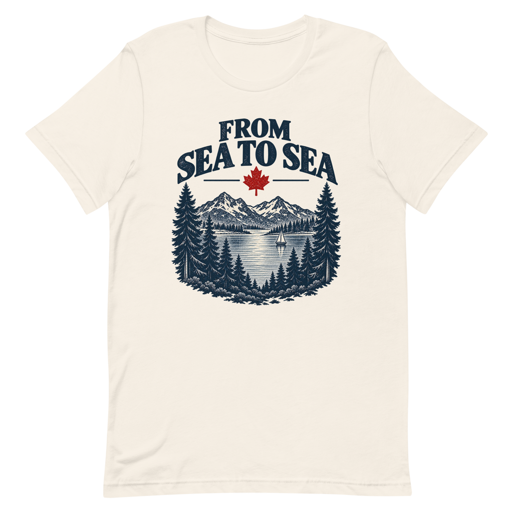 Motif From Sea to Sea sur un t-shirt Bella + Canvas 3001 blanc vintage, aperçu du devant fourni par Printful