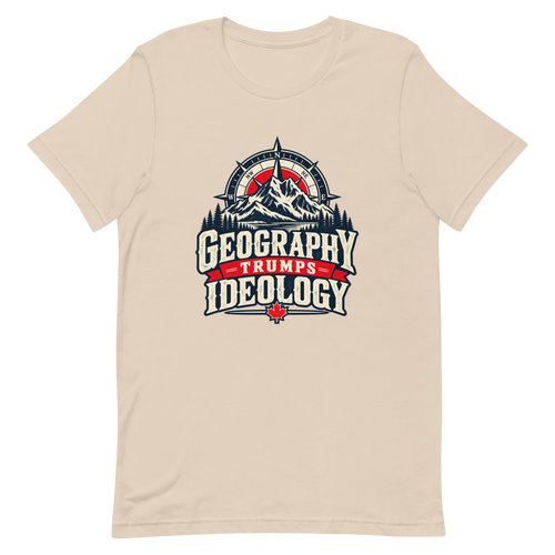 Geography Trumps Ideology Soft Cream Peace Tower t-shirt, Printful DTFlex front print