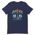 Just-Ice navy Peace Tower t-shirt, Printful DTFlex front print