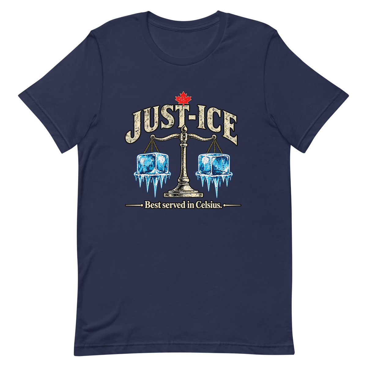 Just-Ice navy Peace Tower t-shirt, Printful DTFlex front print