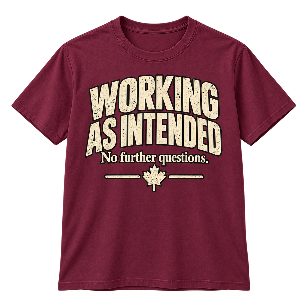Working As Intended maroon Peace Tower t-shirt