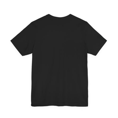 5+5=4 solid Black T-shirt, plain back view, exact Printify supplier mockup.