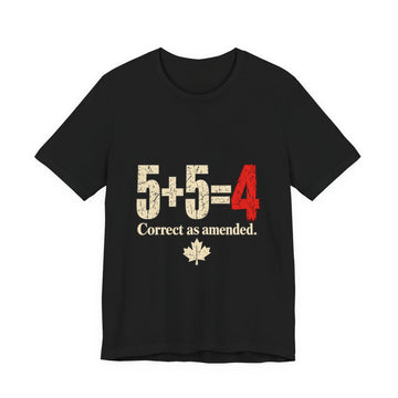 5+5=4 solid Black T-shirt, front view, exact Printify supplier mockup.