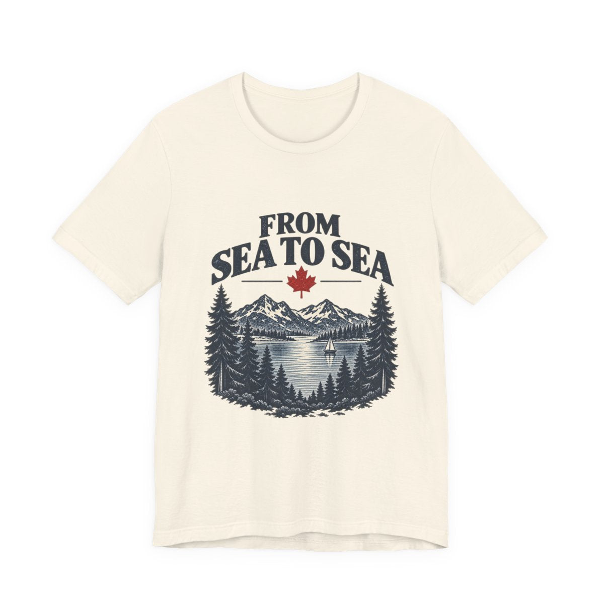 From Sea to Sea Natural T-shirt, front view, exact Printify supplier mockup.