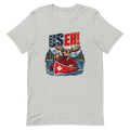 US EH! moose and canoe design on Athletic Heather Bella + Canvas 3001, front flat mockup